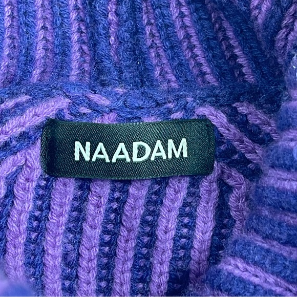 NAADAM Women's Wool Cashmere Turtleneck Long Sweater Purple Blue Stripe Sz Large - Picture 4 of 10